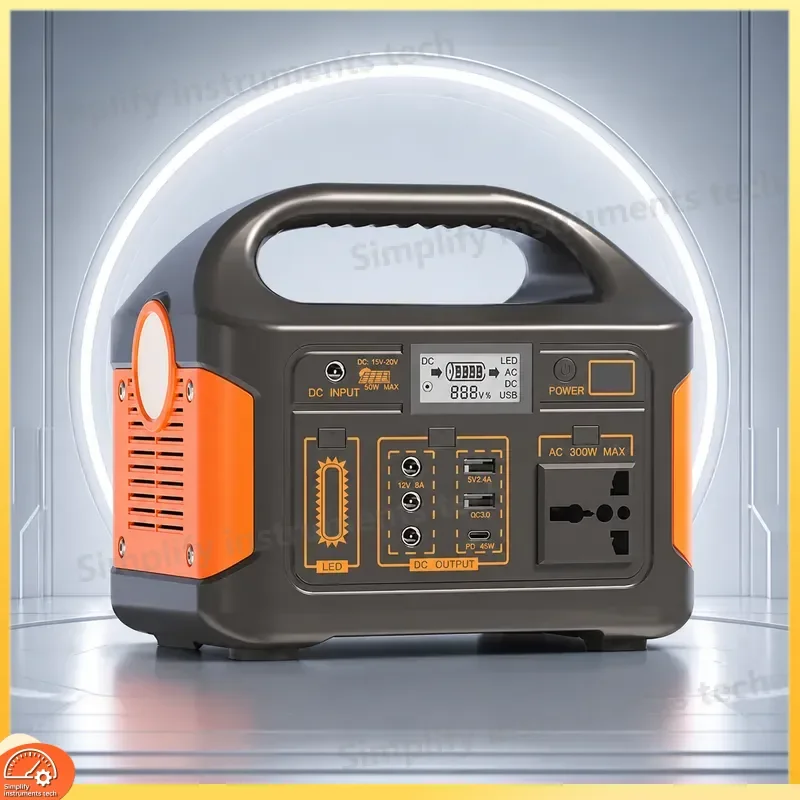300W Portable Power Station 220V Pure Sine Wave LiFePO4 Solar Generator MPPT Emergency Battery Pack Flashlight for Camping