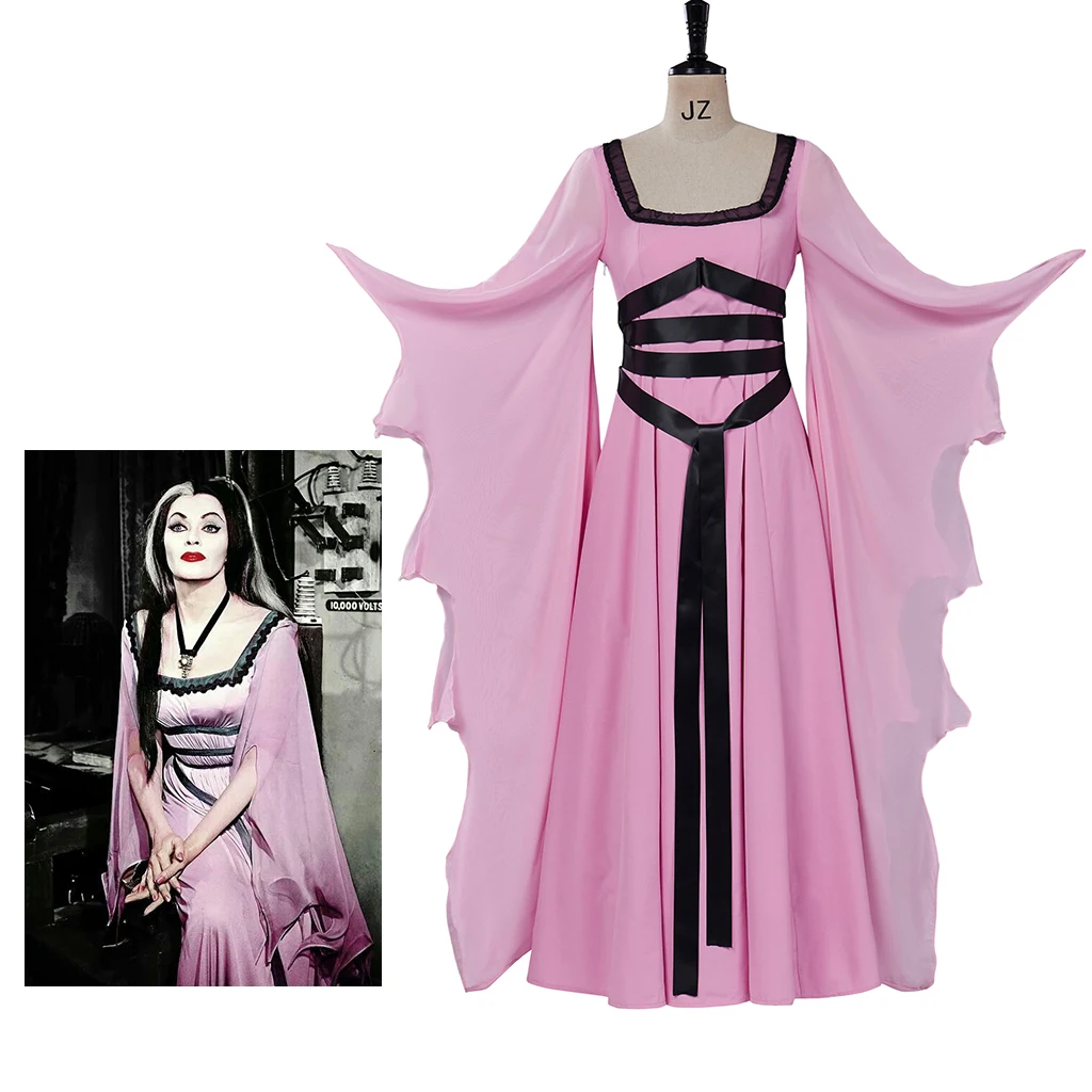 (Disponibile) The Munsters Lily Munster Costume Cosplay Pink Dress Set outfit Halloween Carnival Lily Munster Fantasy Dress