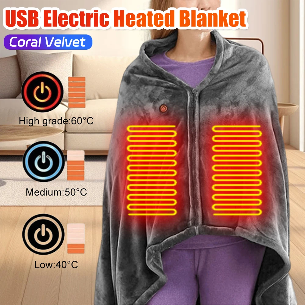 

Wearable Electric Electric Heated Blanket Soft Comfortable USB Heating Blanket 3 Levels Adjustable Winter Body Warmer for Home