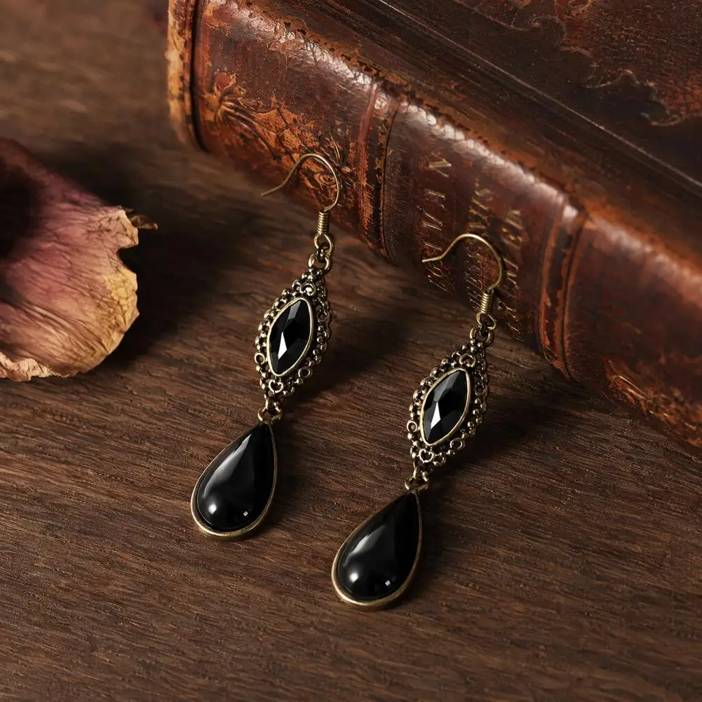 Face Earrings Transparent Reflective Earrings Water Drop Hook Earrings Imitation Gemstone Double-layered Pendants for Women