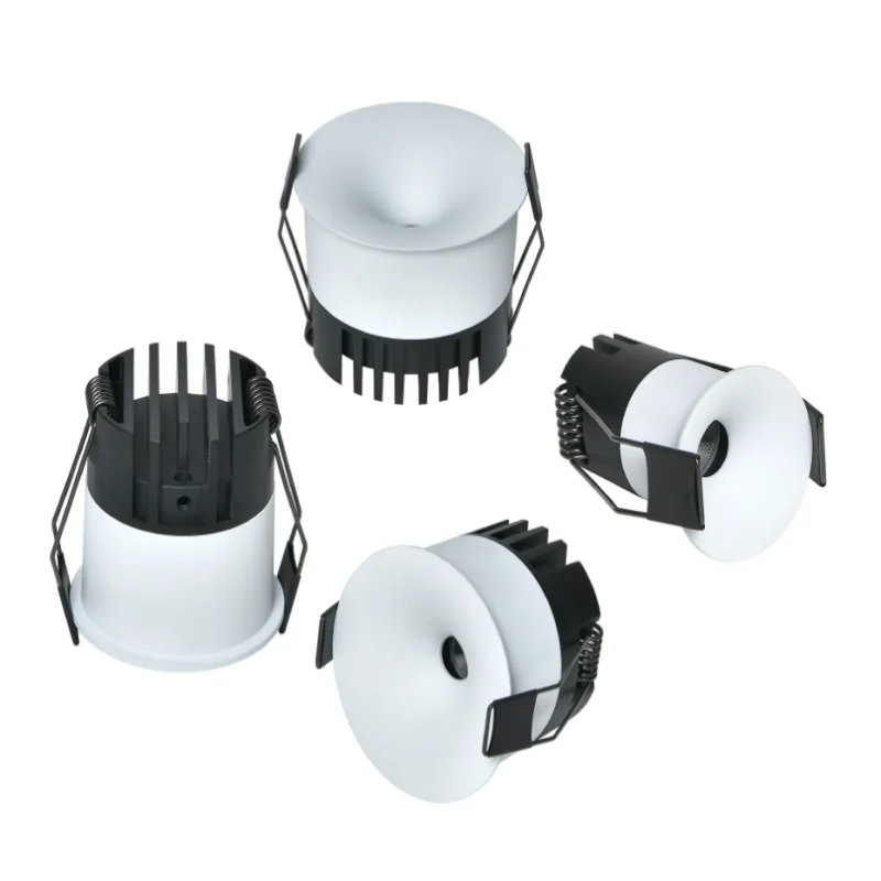 أضواء كاشفة ذات سطح منحني ذات حافة ضيقة للغاية مع فتحات صغيرة عميقة مضادة للوهج، ومصابيح جبس مدمجة بدون إطار بدون حدود