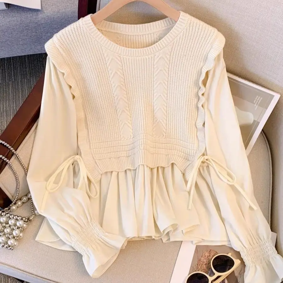 

Gentle Fake Two-Piece Knitted Sweater Loose Women's Autumn Top