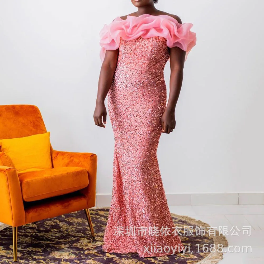 

Dress Shoulder Women Off Evening Party Sexy Waist Closed Back Beaded Long Women's Formal Occasion Elegant Ladies Dress 2025