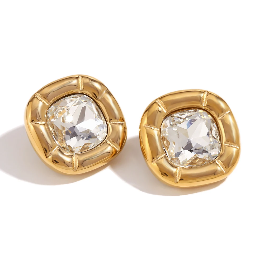 Women's 18K Gold Plated Zircon Rounded Square Necklace Earring Ring Set