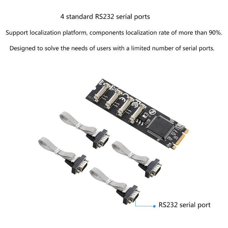 M.2 to 4 x RS232 COMM Serial Port M-Key Adapter DB9 Expansion Card W8KE
