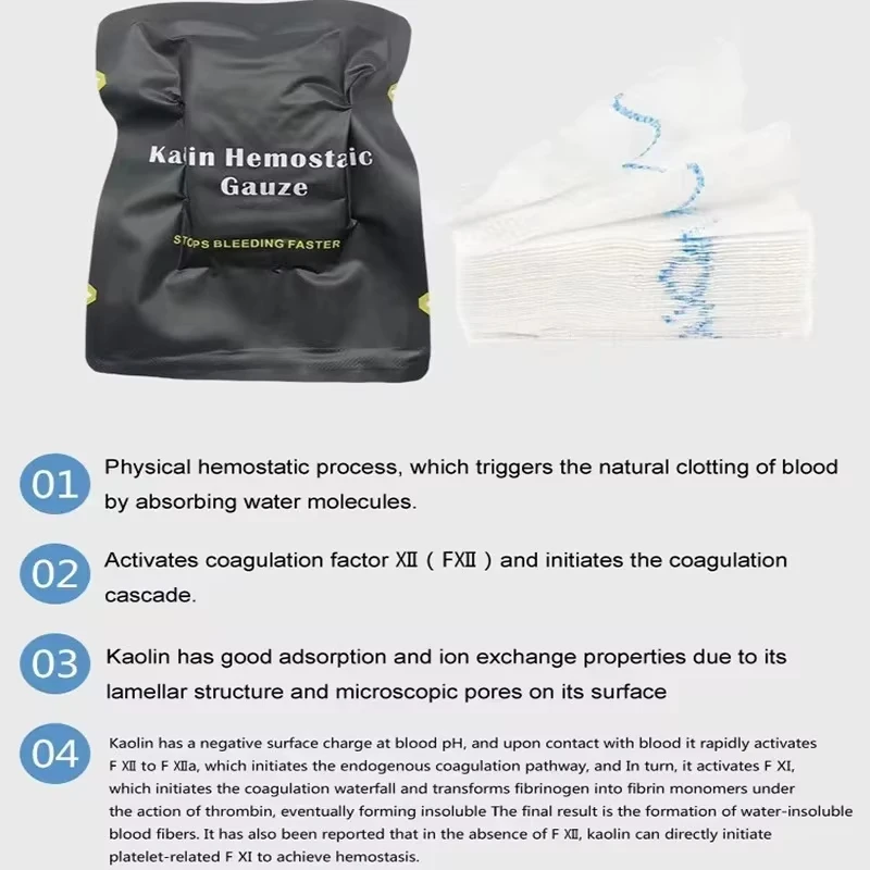 Tactical First Aid Bandage for Outdoor Camping Kaolin Hemostatic Non-woven Fabric with Chitosan Gauze Sheet