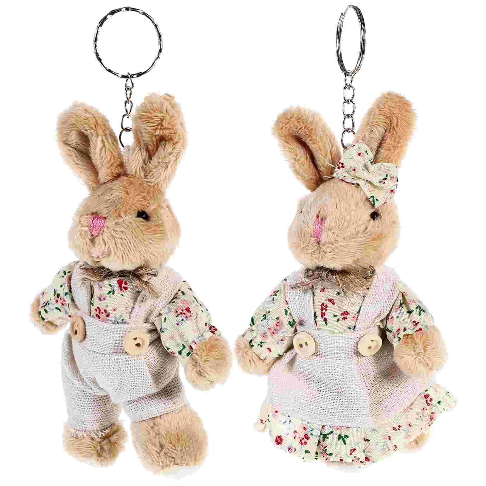 

2 Pcs Rabbit Keychain Rings Keyring Aesthetic Backpack Pendant Calico Keychains for Women Fabric Plush Miss