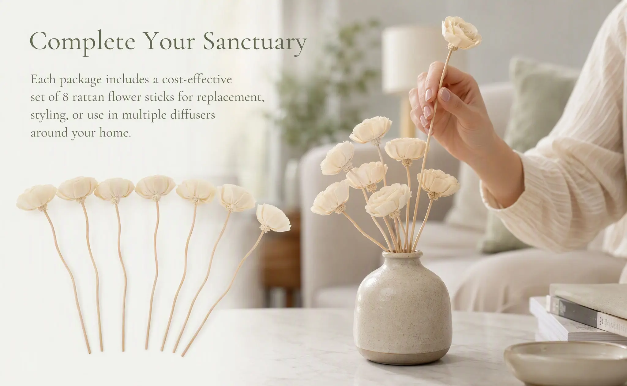8Pcs Aromatherapy Rattan Sticks Flower Diffuser Rattans Essential Oil Reeds for Room Scenting Home Decoration Aromatherapy