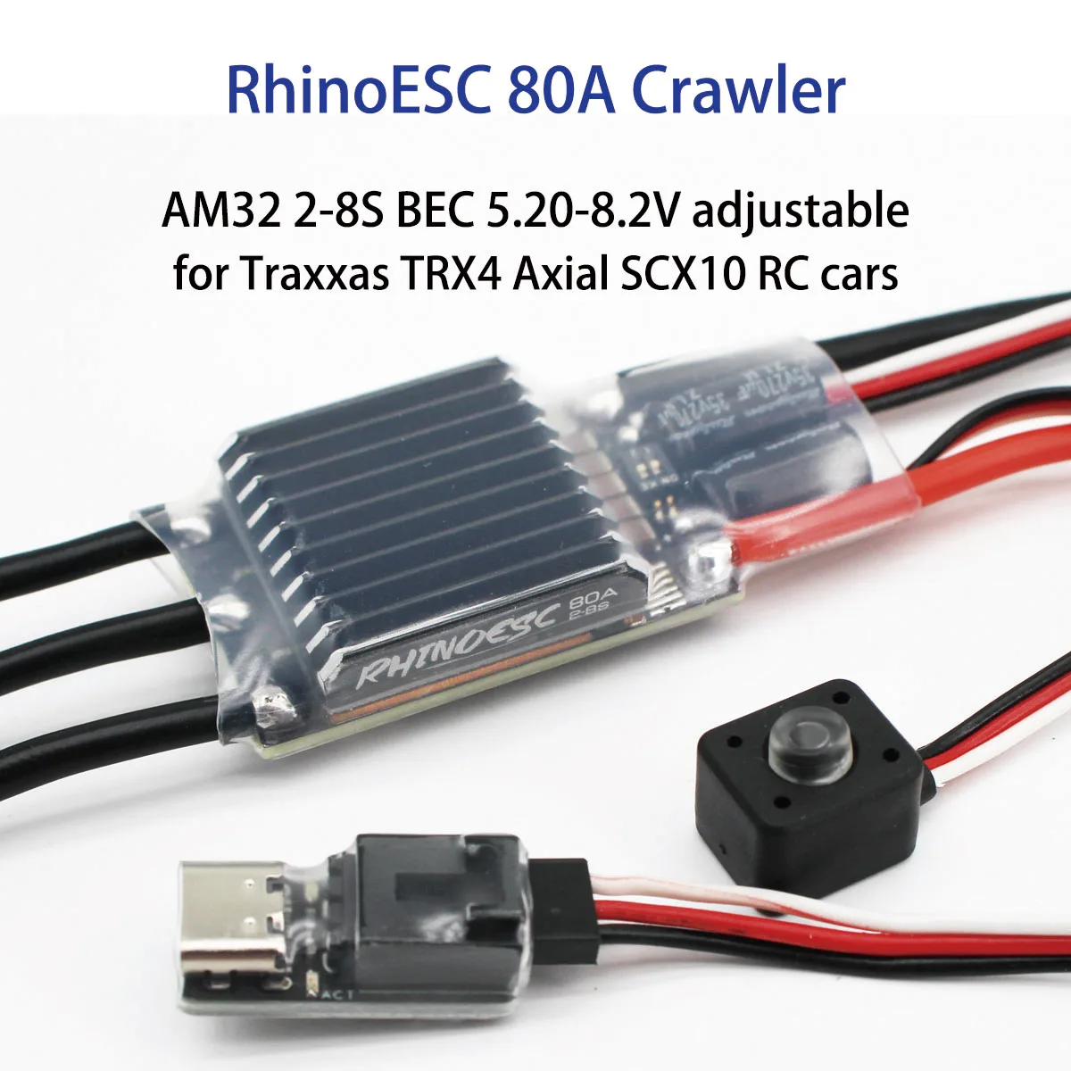 RhinoESC-sistema de alimentación para coche teledirigido, Motor sin escobillas Combo 80A para coche trepador RC AM32, Axial SCX10 Traxxas TRX-4 TRX-6