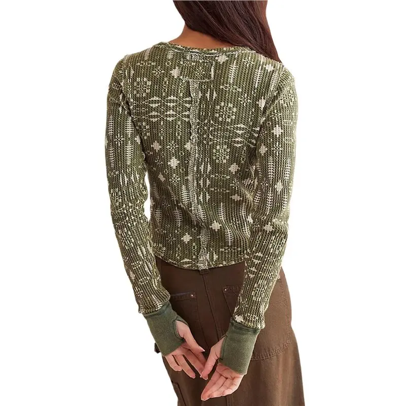 

Женские рубашки с длинными рукавами CYL, укороченный топ из вафельного трикотажа с цветочным принтом в стиле Y2K, милая осенняя одежда в стиле фейри