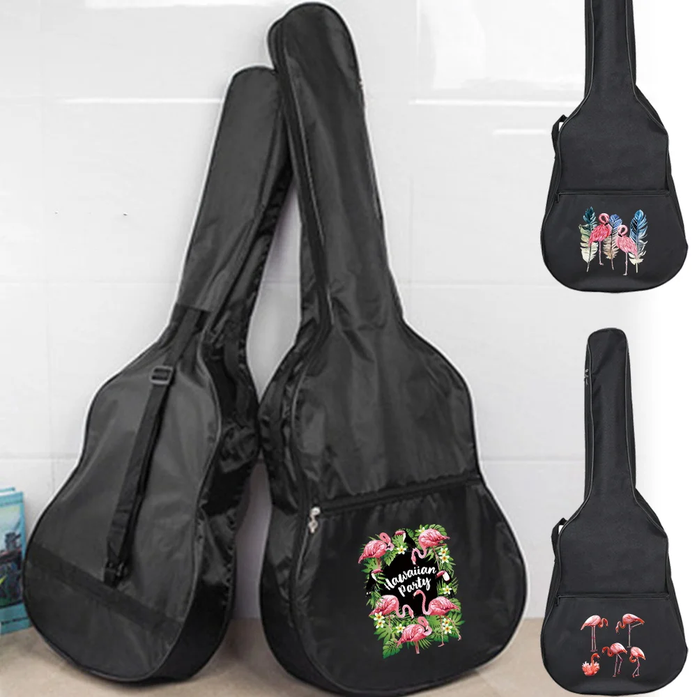 Saco preto guitarra elétrica, Mochila de pano Oxford impermeável portátil, Print Flamingo Series, Estojo de guitarra à prova de choque