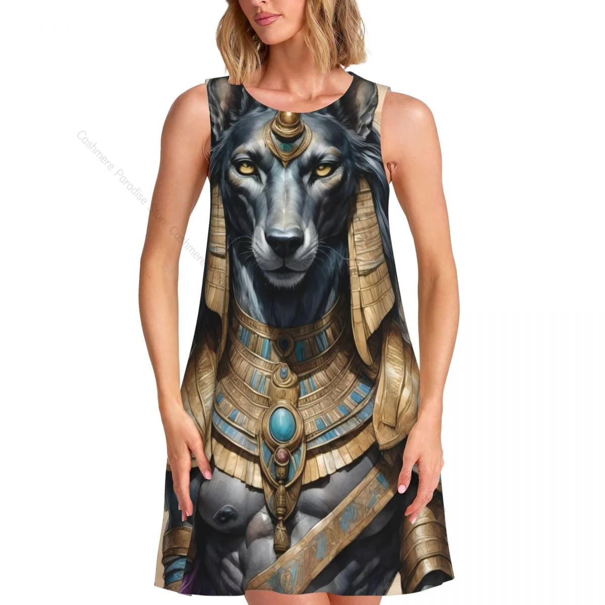 Vestido feminino deus egípcio anubis arte verão casual camiseta vestidos praia cobrir vestido regata