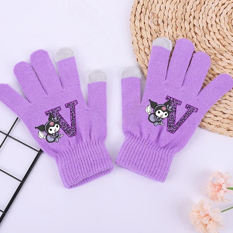 Kuromi-guantes de A-Z con letras para niñas, guante de pantalla táctil de Anime Sanrio, ropa cálida de invierno, accesorios para niños, regalo de Navidad