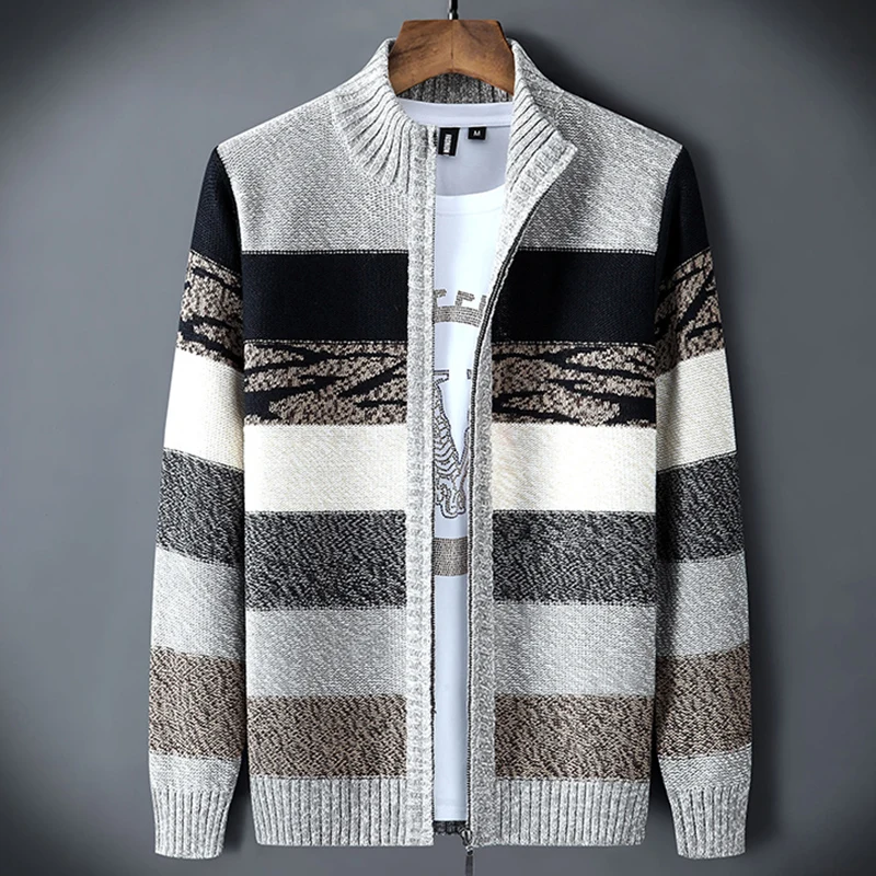 

Knit Men 's Clothing Cardigan Men Wool Cotton Sweatercoat Striped Fashion christmas Autumn Knitted Sweater Coat Jackets for Man