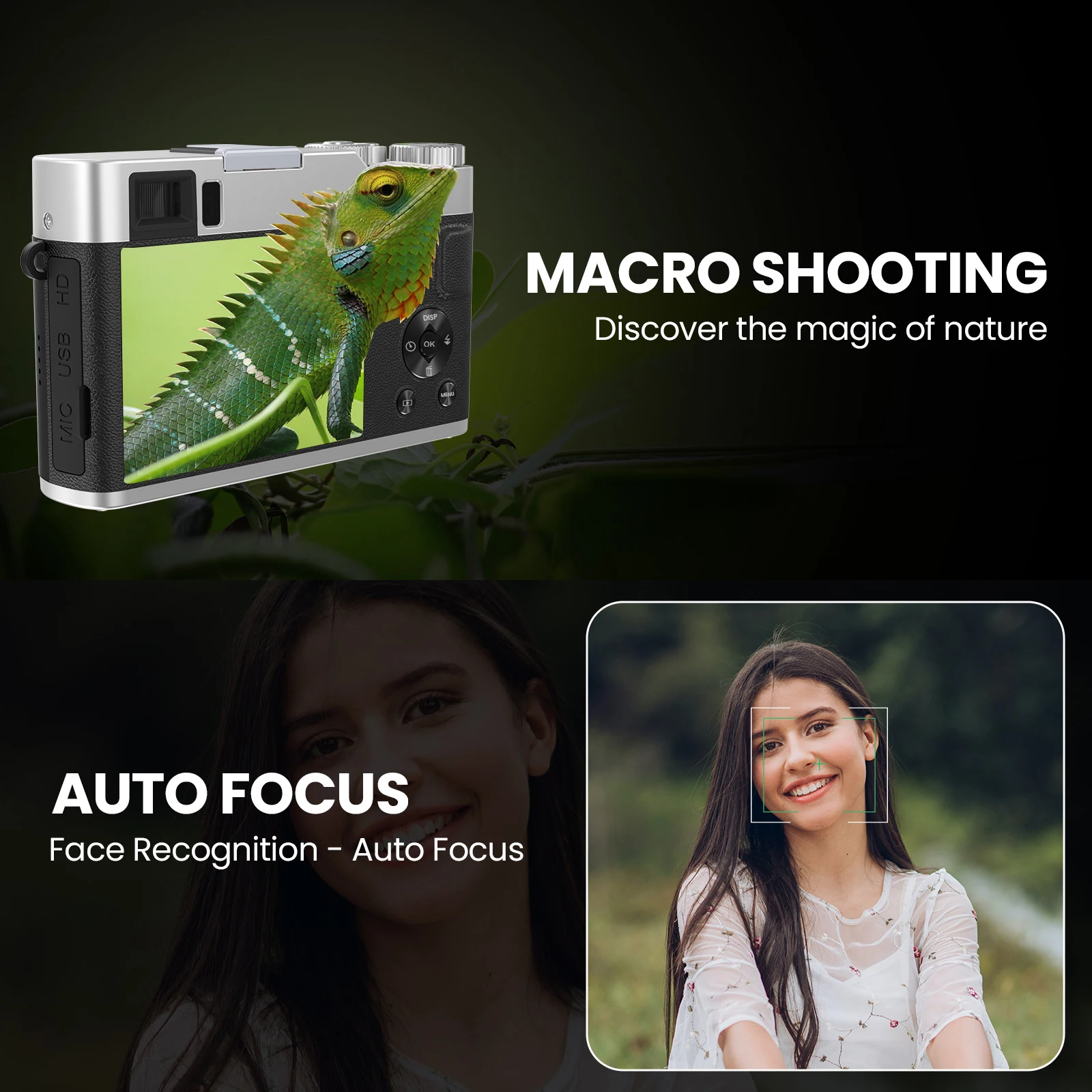 كاميرا STUOGYUM 4K الرقمية كاميرا سفر فائقة الدقة مع التركيز التلقائي وتسجيل الدخول 16X كاميرا تكبير رقمية للتصوير الفوتوغرافي #4