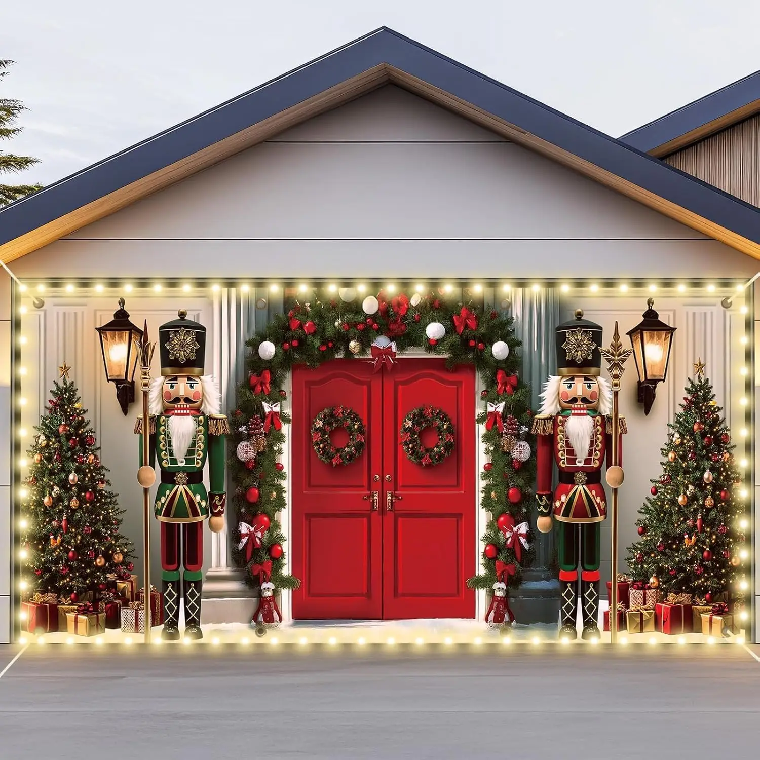 Christmas Nutcracker Garage Door Background Soldiers Welcome Scene Large Outdoor Courtyard Home Wall Garage Door Decor Banner