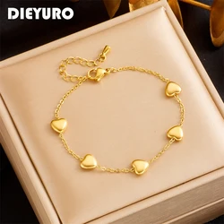 DIEYURO 316L Stainless Steel Gold Color Heart Love Bracelet For Women Girl Fashion Bangles Rust-proof Jewelry Lady Holiday Gift