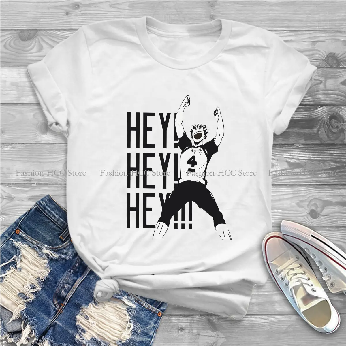 Haikyuu Cartoon Anime Polyester TShirts Bokuto Kotaro Hey Hey Hey Print Men's T Shirt New Trend Clothing