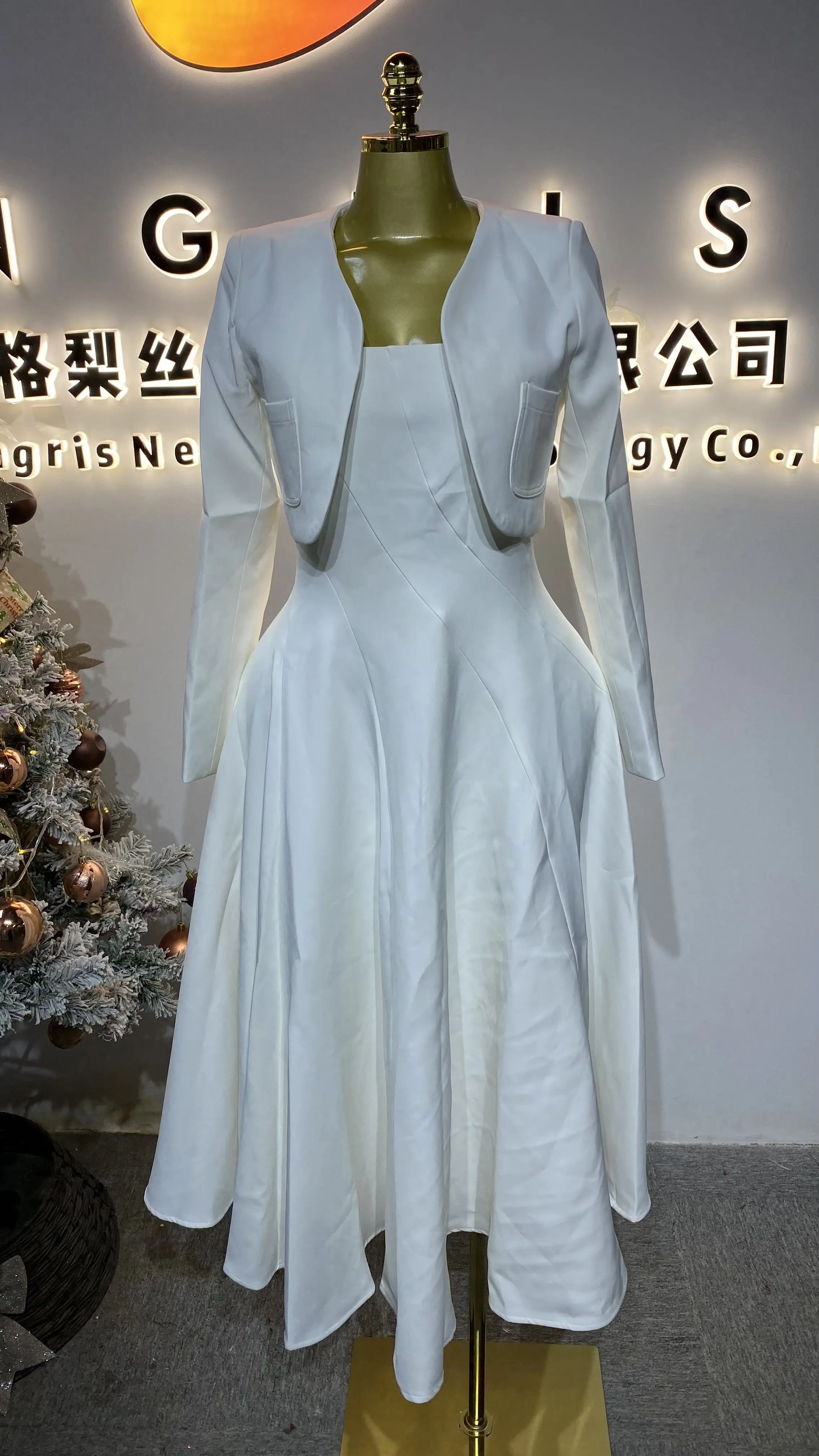 فستان كاجوال وأنيق عالي الجودة مكون من قطعتين، سروال على شكل حرف A مطوي باللون الوردي، فستان طويل للحفلات للنساء.-GZXX212 #1