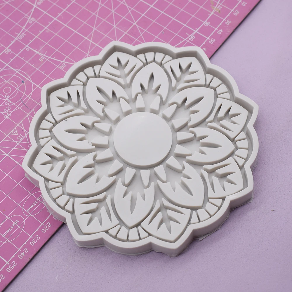 Mandala Coaster Silicone Mold Resin Gypsum Form Cement Stampi in Silicone Per Resina Concrete Epoxidharz Formen Mold for Tile