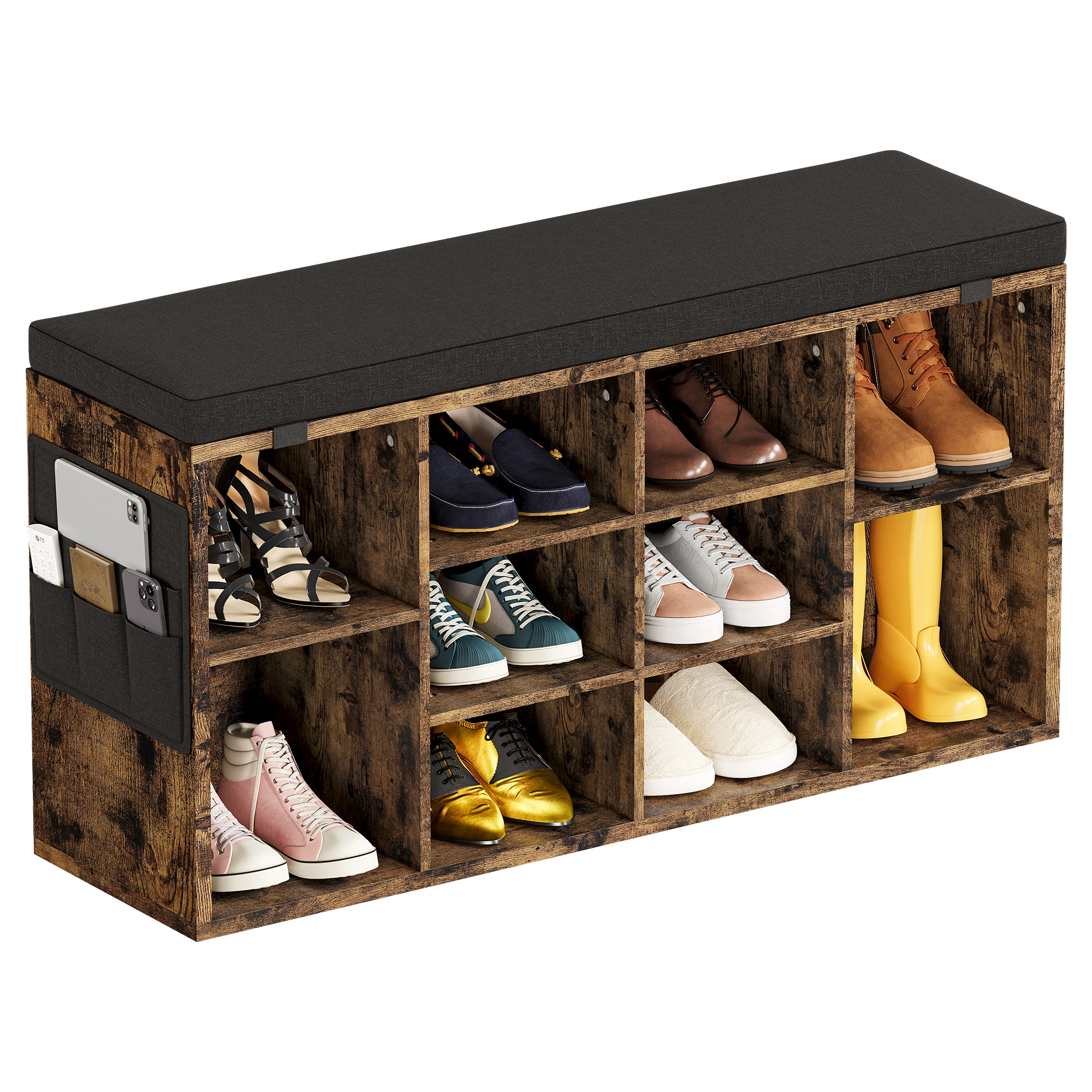 Shoe Bench Storage Bench Compartments with 3-Tier Shoe Rack Bench Adjustable Shelves Shoe Shelf for Living Room