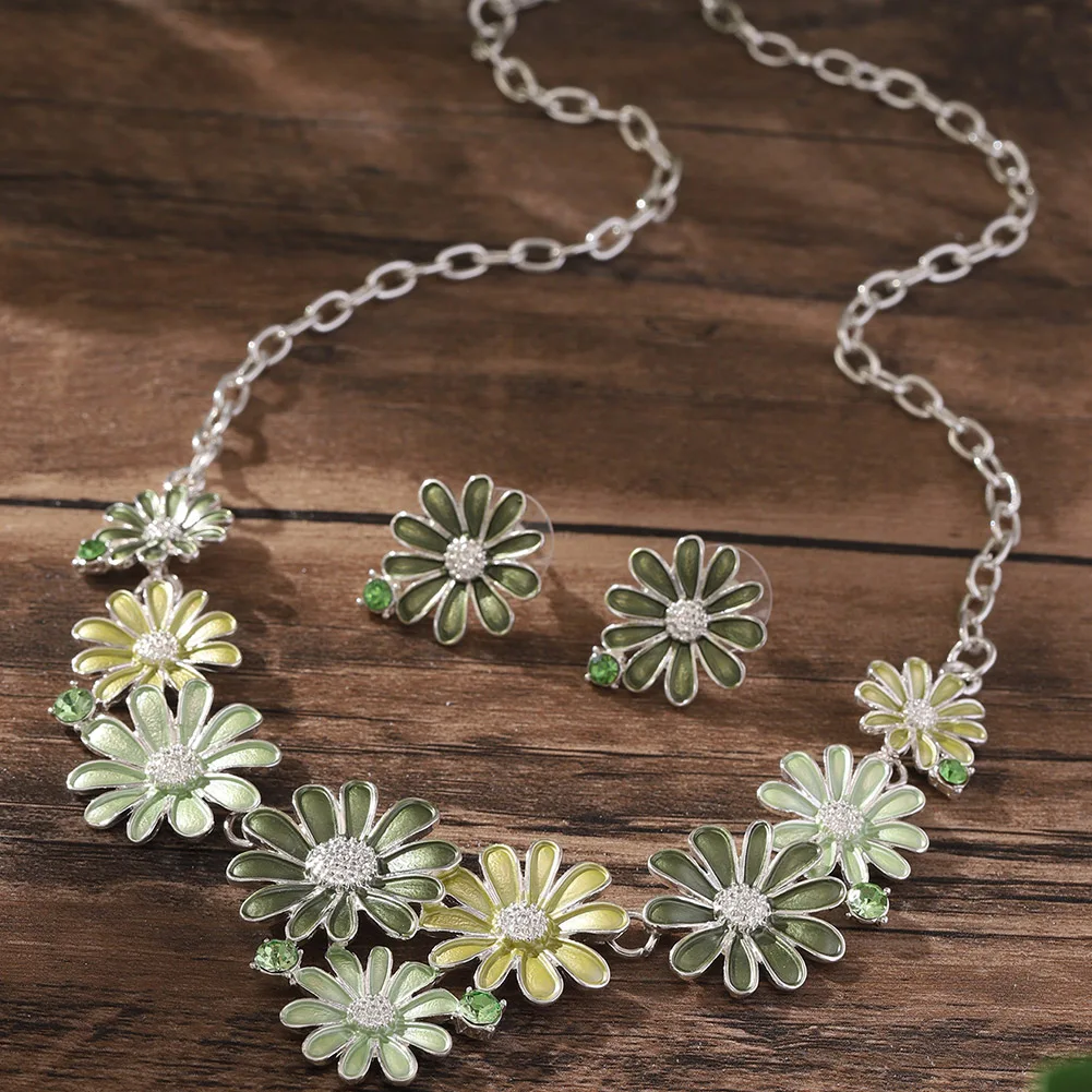 Women's Multi Color Daisy Enamel Necklace Earring Set
