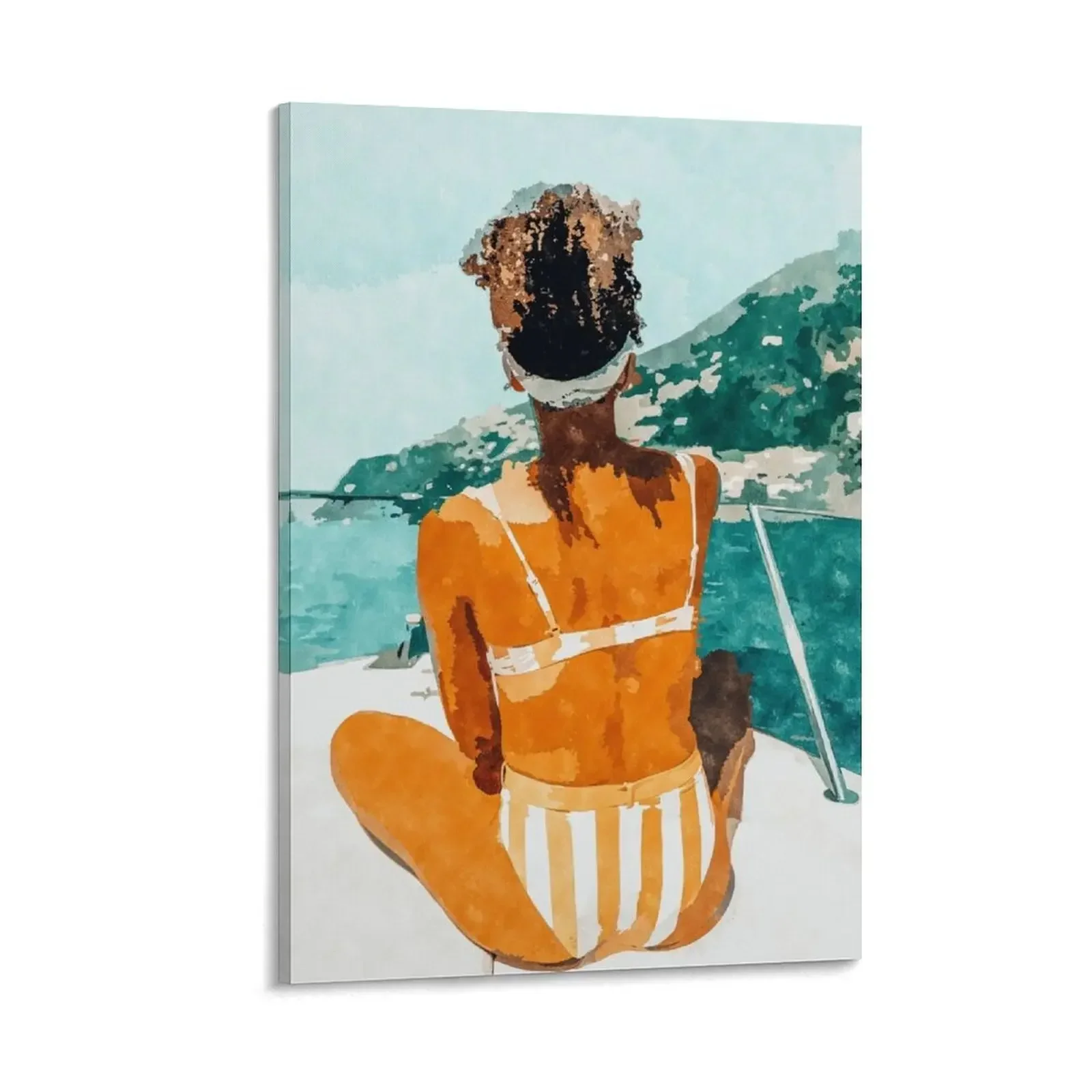 

Solo Traveler, Watercolor Black Woman Painting, Travel Tropical Summer Illustration Canvas Painting anime figure