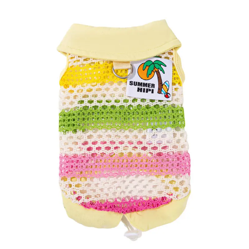 Openwork striped vest - lightweight, breathable pet apparel for small dogs (spring/summer)