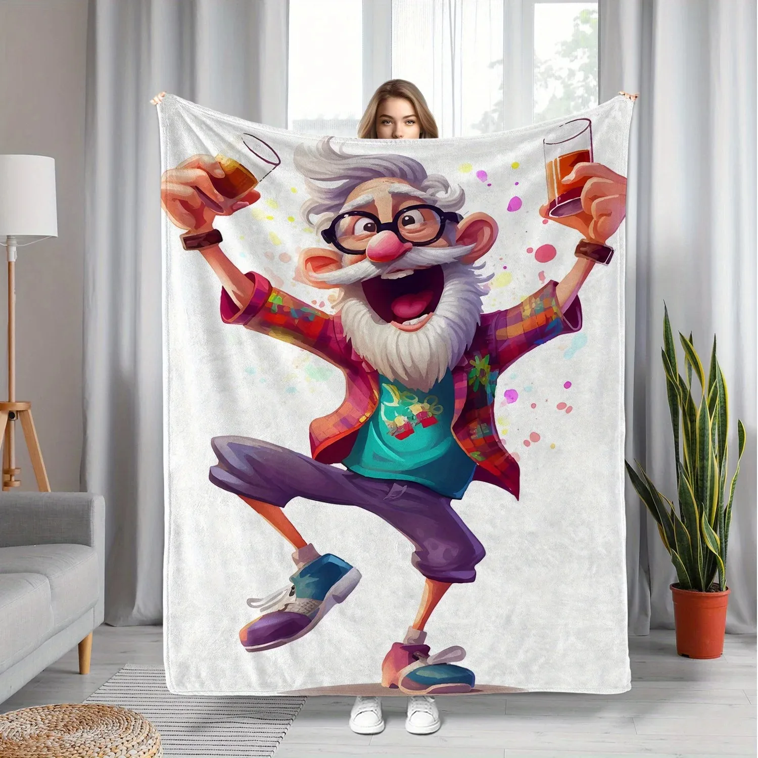 

Vibrant Cartoon Grandpa Print Throw Blanket Soft Cozy Flannel for Sofa Bed Car Camping Decor All Seasons Gift for Dad Grandpa