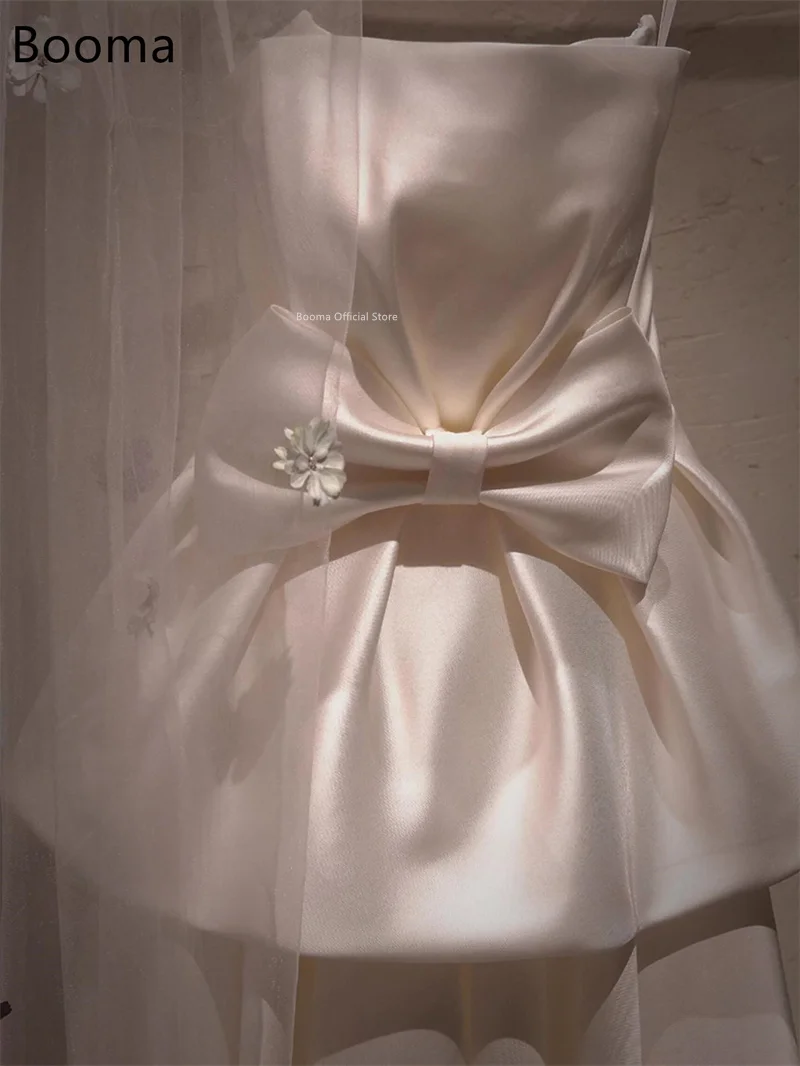 Booma simples cinta de espaguete a linha arco cetim vestidos de casamento longo simples elegante vestido de noiva feito sob encomenda 2025