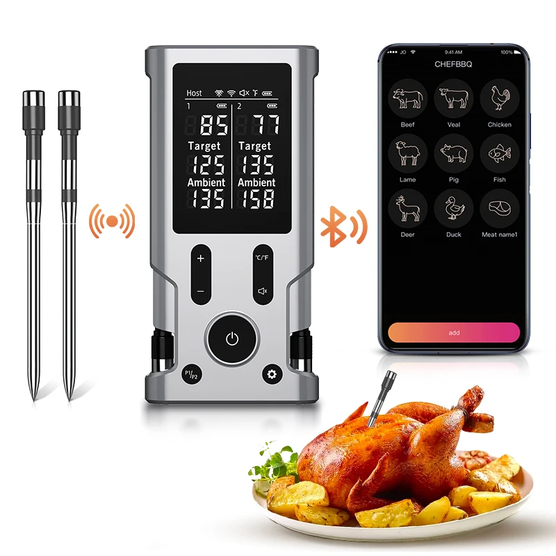 

Smart Wireless Meat Thermometer with Temperature Alarm - WiFi, App Connectivity, Multilingual, Target Alert | Suitable for Oven