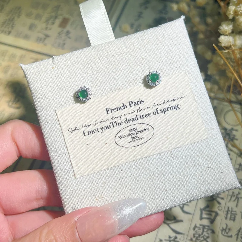 Small bulb-shaped new Chinese-style ice jade natural blue water jadeite and sunny green inlaid women's earrings, light luxury, f