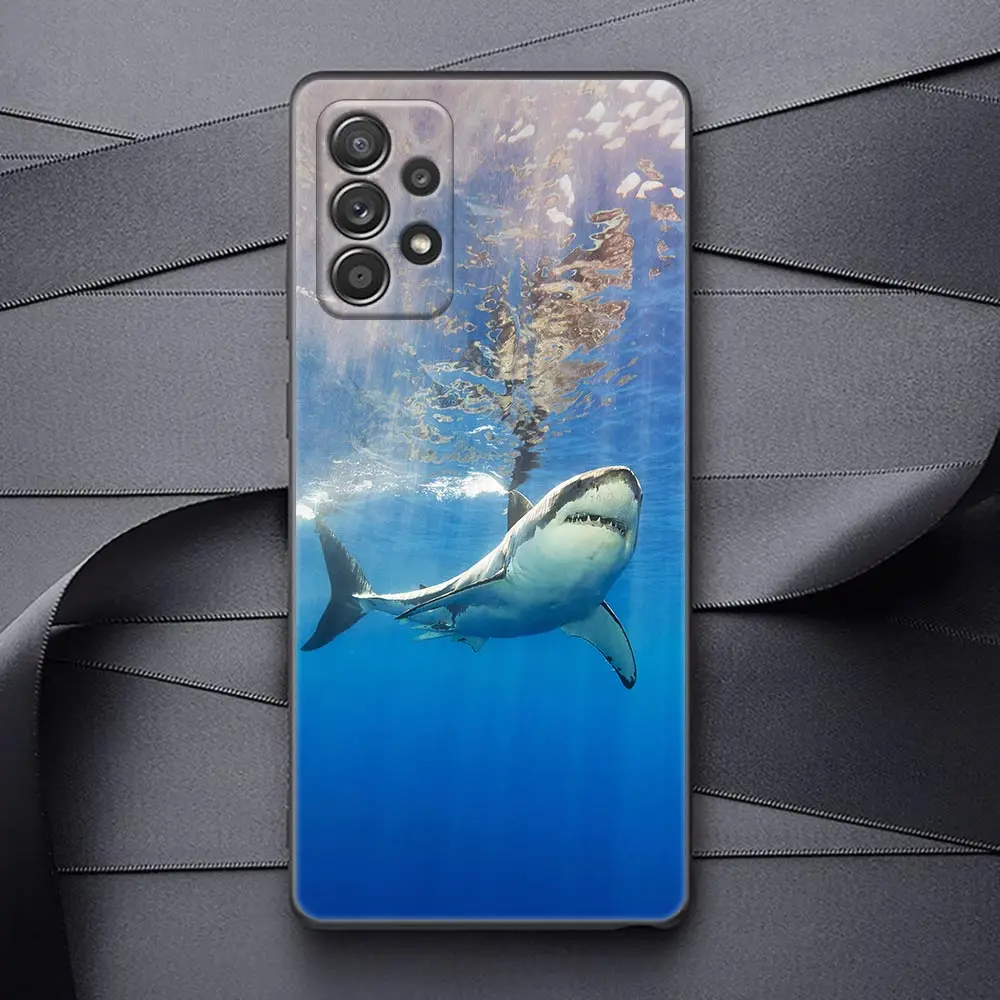 Ocean Whale Shark Swimming A33 Case For Samsung Galaxy A52 A53 A72 A73 A52S A71 A32 A33 A34 A54 A51 A25 A42 Silicone Black Cover