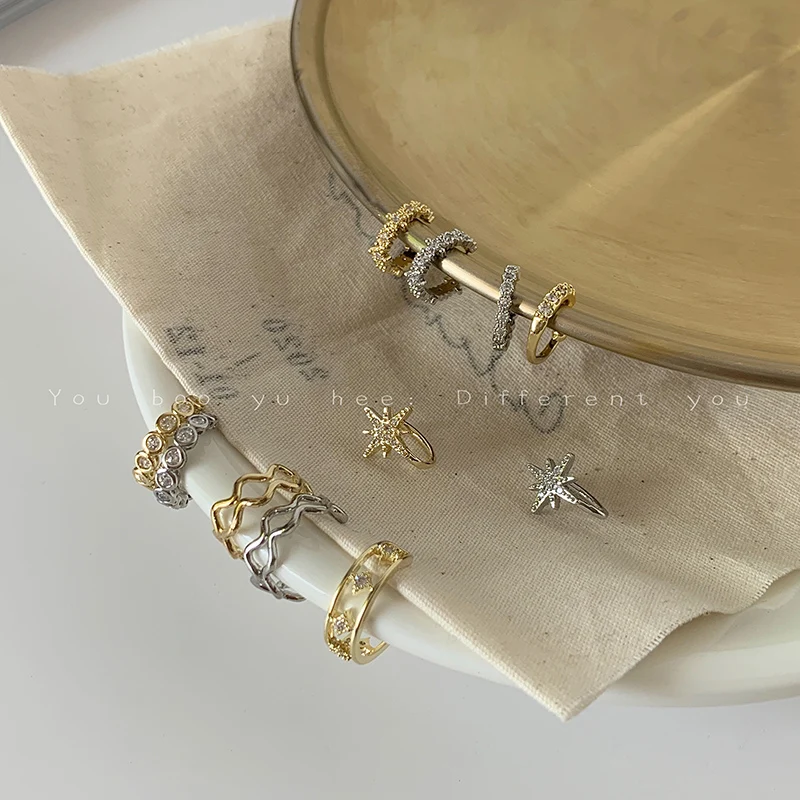 Three-Piece Hexagram Ear Cuff Set for Women 2024 - High-end and delicate ear accessories, perfect for a non-pierced look.