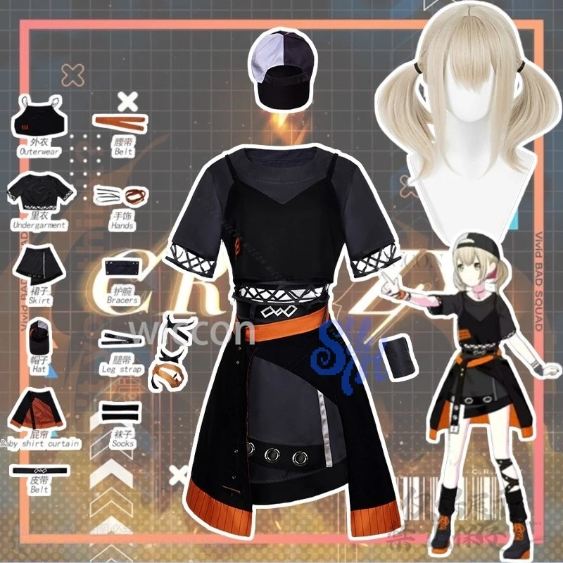 

Anime Game Project Sekai Colorful Stage Cosplay Azusawa Kohane Costume CR ZY Orange Punk Dress Lolita Hat Halloween Customized
