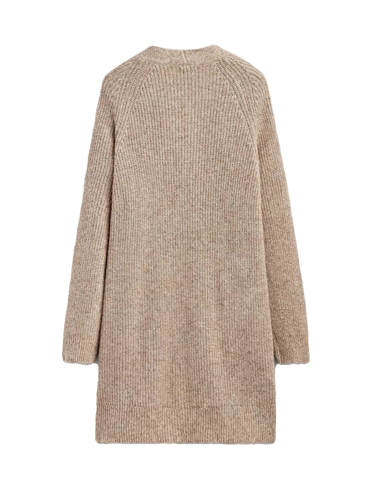 E longo cardigan de malha fena outerwear com decote em v manga aboa lã cor pura estilo de deslocamento outono ...