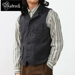 MBBCAR gray English NOTCH LAPEL multiple pockets vest gentleman's wool waistcoat thick warm vintage vest for men 3101