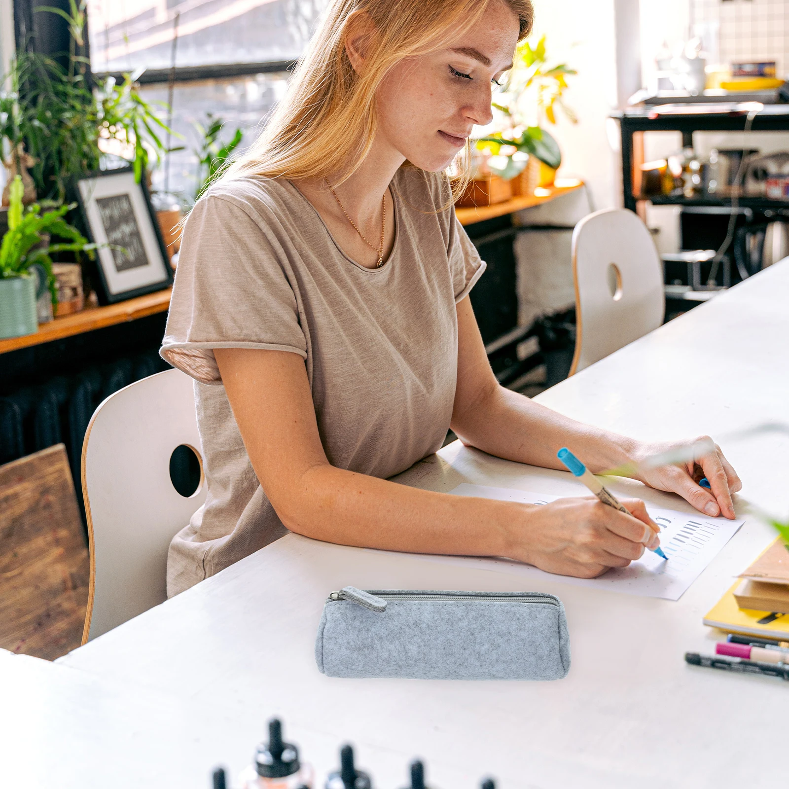 

4 Pcs Felt Pencil Case Storage Bag Office Supplies Holder Cases Zipper Stationery