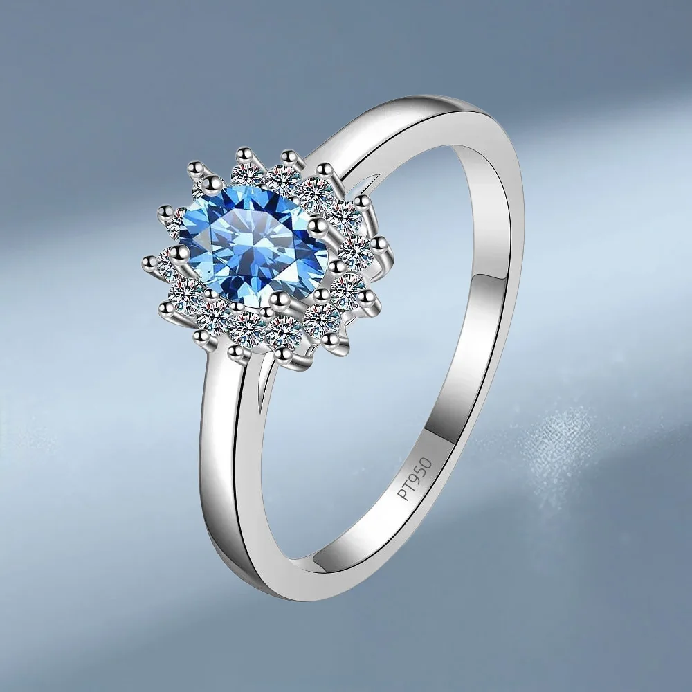 

Retro 0.5 Carat Blue Moissanite Diamond Platinum Rings for Women, Pt950 Dove Egg Vintage Ring Wedding Band Fine Jewelry Gift