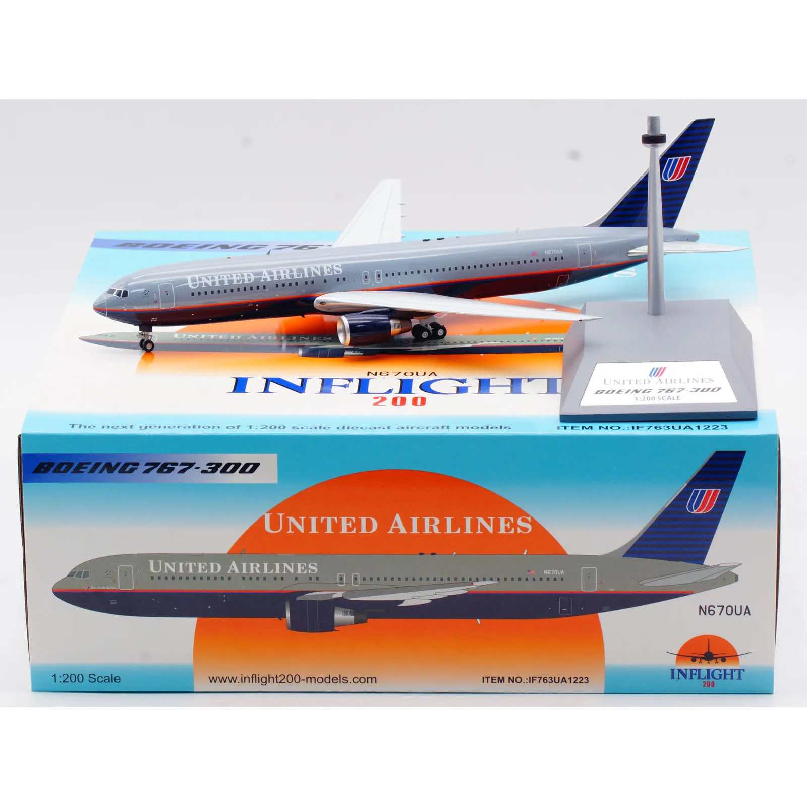 INFLIGHT regalo aereo da collezione in lega muslimata 1:200 United Airlines Boeing B767-300 Diecast Aircraft Jet Model N670UA