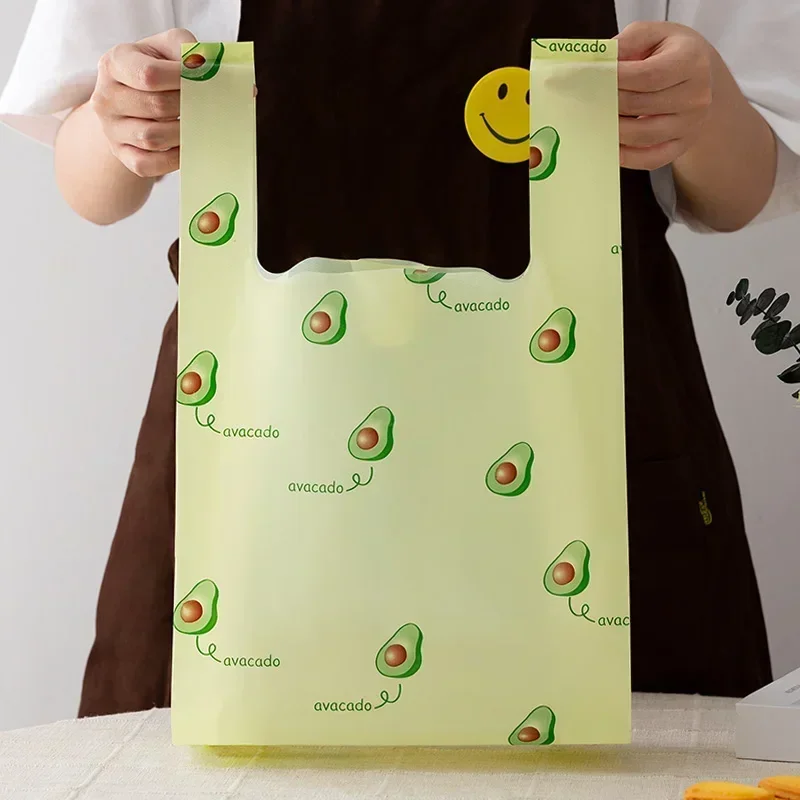 Shopping Bags Disposable Supermarket Takeout Bag Bakery Food Pastry Strong Pouch Fruit Pattern Convenient hadnle Colour Bag