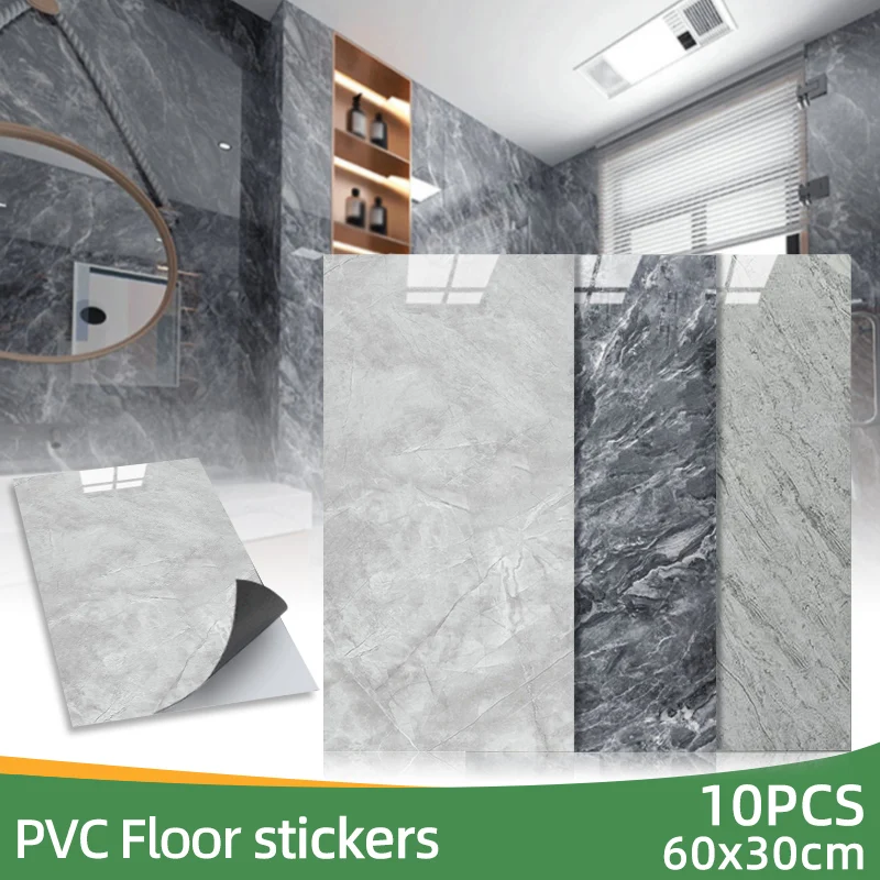 10/pcs of PVC Imitation Marble Floor Stickers Self-adhesive Wall Stickers Waterproof Bathroom Decoration Decals 60*30cm