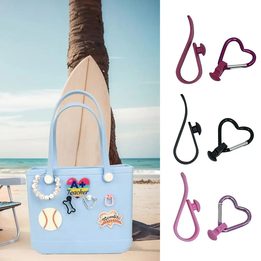 3PCS ถุงพลาสติก Hooks อุปกรณ์เสริมปุ่ม Beach Tote กระเป๋าผู้ถือ Organizer รูปหัวใจผู้ถือพวงกุญแจ