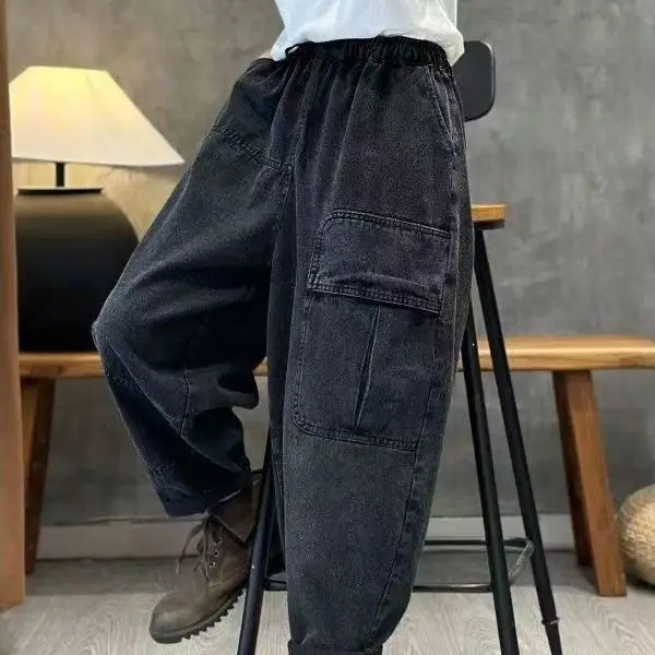 

Повседневные женские джинсы в стиле Харадзюку больших размеров, новые прямые брюки для весны и осени, художественные брюки, удобные брюки больших размеров