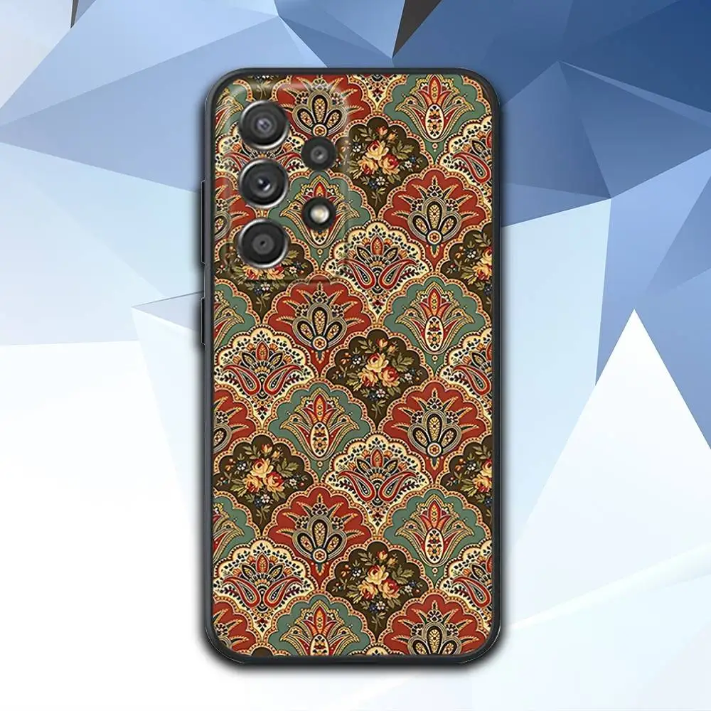 حافظة هاتف بنمط السجاد الفارسي P لهاتف سامسونج S 25,24,23,22,30,21,10,9,Ultra,Plus,Lite,FE,4,5G حافظة سوداء ناعمة