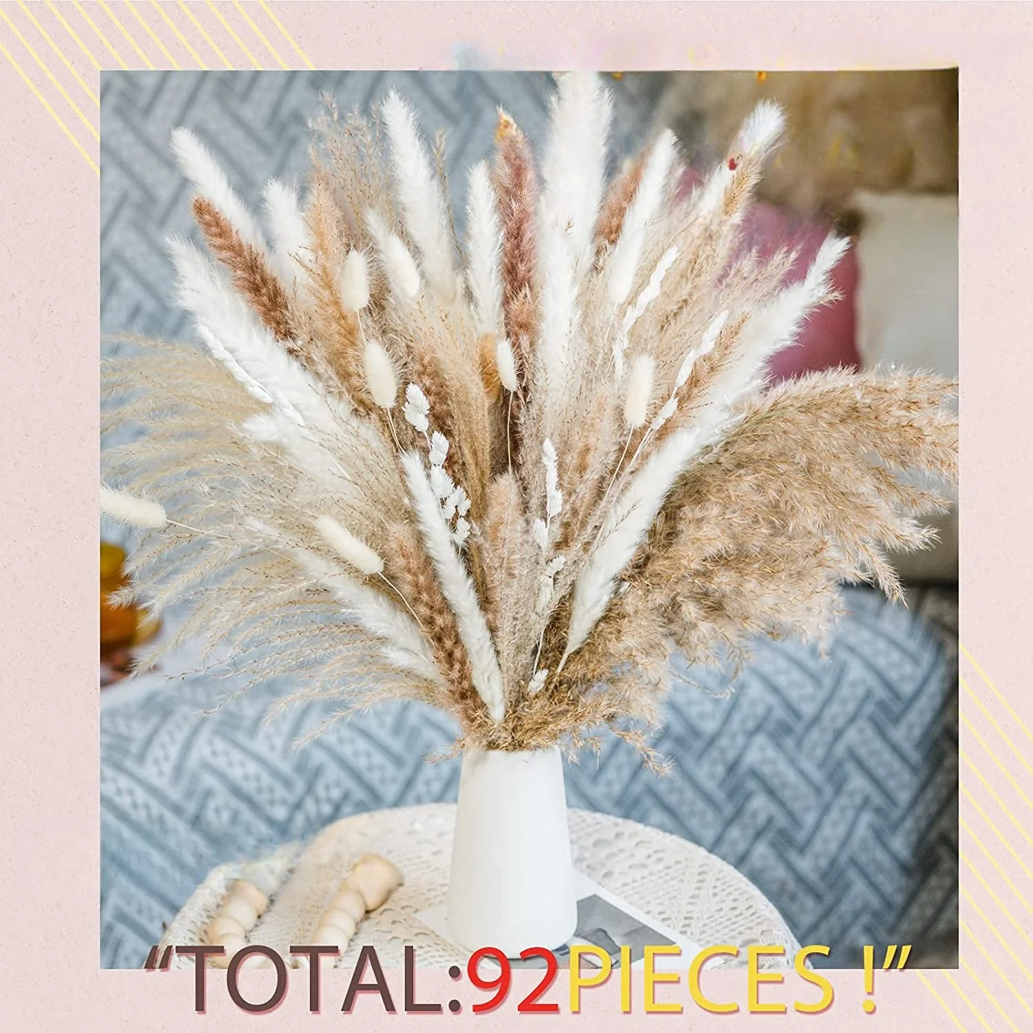 

92 pieces natural dried reed flower bouquet, boho style, suitable for living room, dining table, wedding party decoration