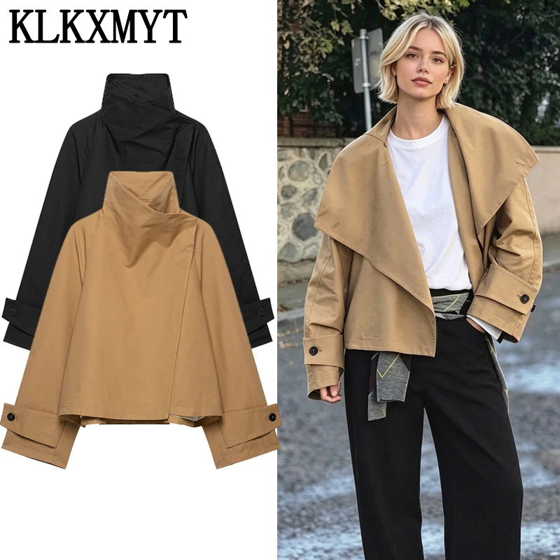 KLKXMYT Chic Fashion Trench Coat Women 2026 New Long Sleeve Stand Collar Women's Street Casual Short Windbreaker Jacket