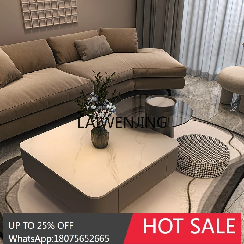 rock slab square coffee table Italian light luxury modern simple coffee table combination