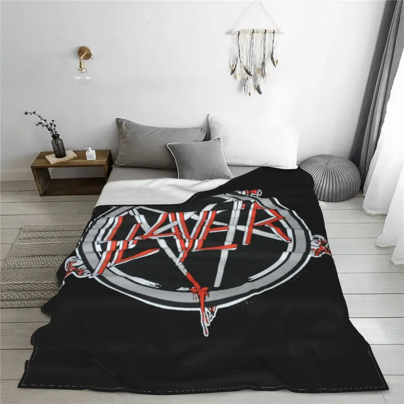 Slayer Pentagram Logo Metal Rock Band Blanket Autumn Bedspread Breathable Faux Fur Mink Camping Blanket