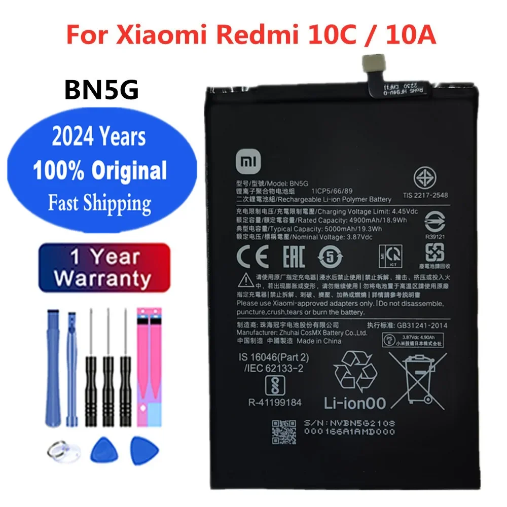 

2024 Years 100% Original Xiao Mi Battery BN5G For Xiaomi Redmi 10C Redmi 10A Phone Batteries Bateria 5000mAh +Tools Fast Deliver